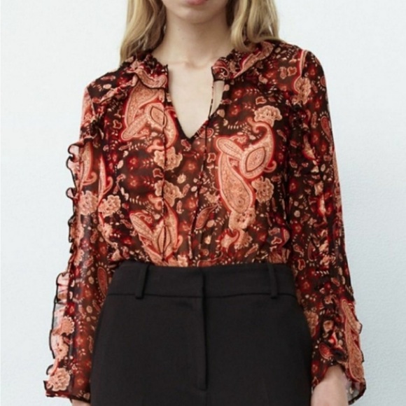 Zara ruffle paisley blouse bodysuit size M - Picture 1 of 10